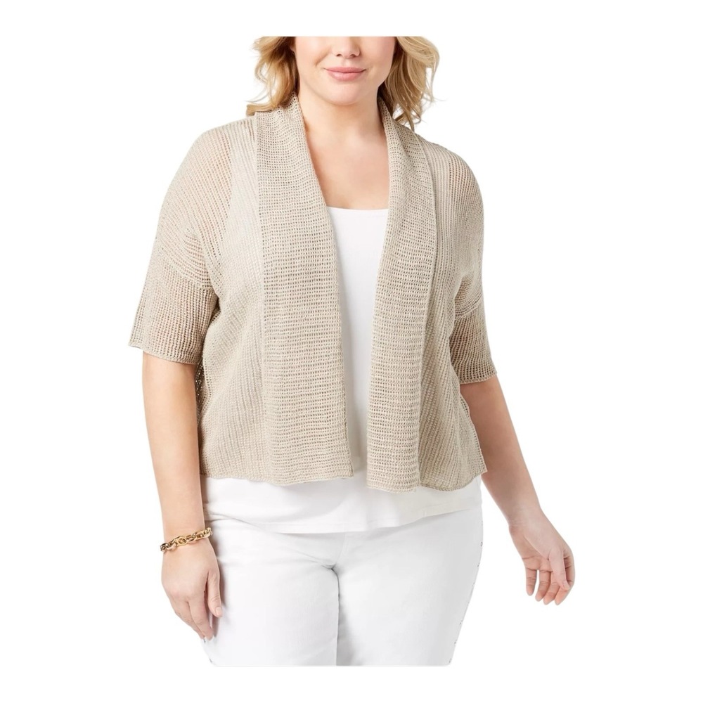 Eileen Fisher Organic Linen Cropped Cardigan COLOR:‎ Unnatural Beige XL